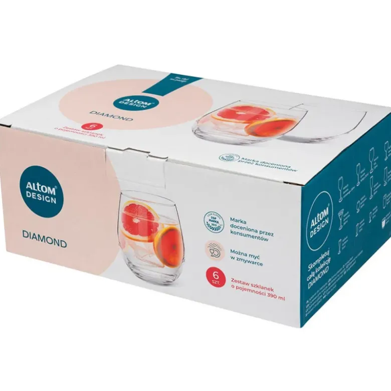 Szklanki do napojów drinków 390 ml zestaw 6 sztuk Altom Diamond