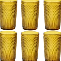 Szklanki do wody 340 ml wysoke Florina Alexis Amber bursztynowe złote zestaw 6 sztuk