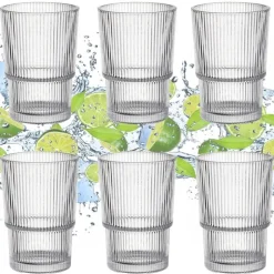 Szklanki do wody 420 ml wysokie zestaw 6 sztuk napoje szkło ryflowane Baltico Florina
