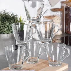 Szklanki klasyczne z uchem do kawy i herbaty 250 ml zestaw 6 sztuk Vilde