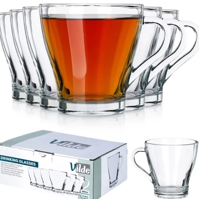 Szklanki klasyczne z uchem do kawy i herbaty 250 ml zestaw 6 sztuk Vilde