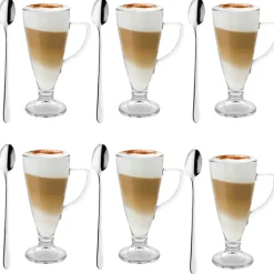 Szklanki na nóżce do kawy latte Florina Cezar 250 ml + łyżeczki zestaw 6 sztuk