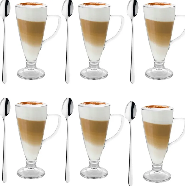 Szklanki na nóżce do kawy latte Florina Cezar 250 ml + łyżeczki zestaw 6 sztuk