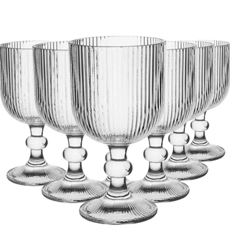 Szklanki na nóżce 370 ml duże Altom Design Selena szklany kubek ryflowany do kawy herbaty drinków deserów