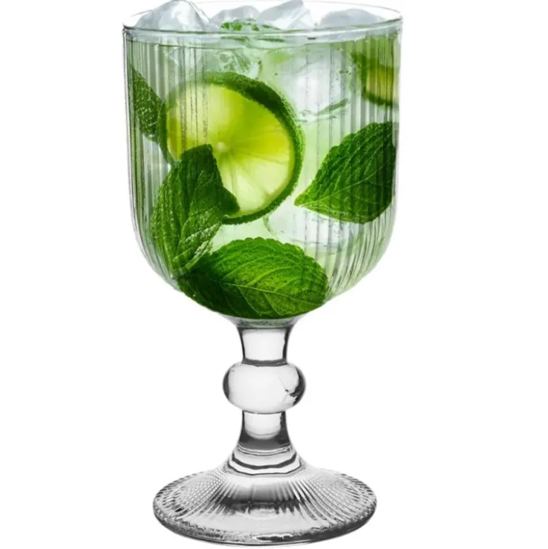 Szklanki na nóżce 370 ml duże Altom Design Selena szklany kubek ryflowany do kawy herbaty drinków deserów