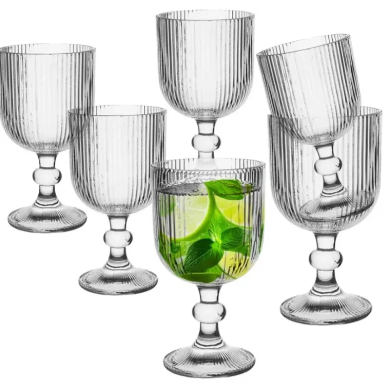 Szklanki na nóżce 370 ml duże Altom Design Selena szklany kubek ryflowany do kawy herbaty drinków deserów