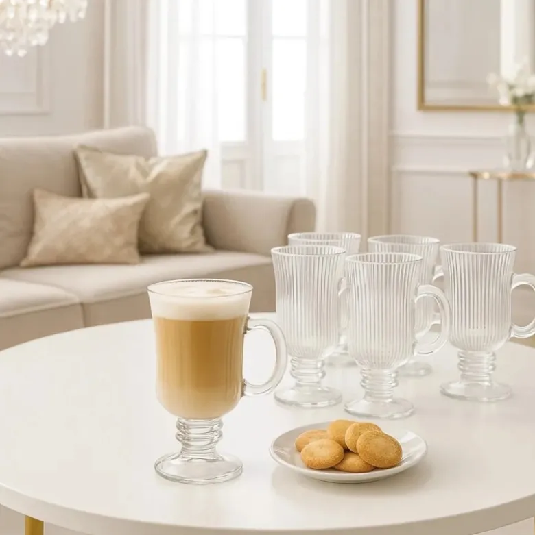 Szklanki ryflowane na nóżce do kawy latte 245ml zestaw 6 szt Altom Design Selena