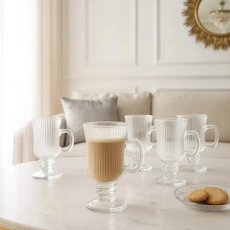 Szklanki ryflowane na nóżce do kawy latte 245ml zestaw 6 szt Altom Design Selena