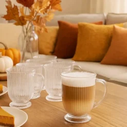 Szklanki ryflowane na nóżce do kawy latte 500 ml zestaw 6 szt Altom Design Selena