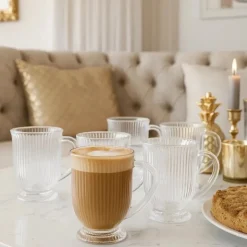 Szklanki ryflowane na nóżce do kawy latte 500 ml zestaw 6 szt Altom Design Selena
