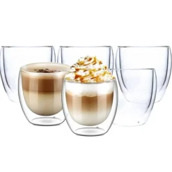 Szklanki termiczne do kawy latte 250 ml zestaw 6 sztuk