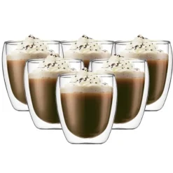 Szklanki termiczne do kawy latte 250 ml zestaw 6 sztuk