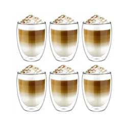Szklanki termiczne do kawy 250 ml Malachit latte zestaw z łyżeczkami 6 sztuk