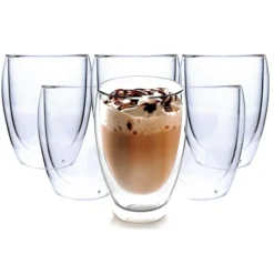 Szklanki termiczne do kawy 250 ml Malachit latte zestaw z łyżeczkami 6 sztuk