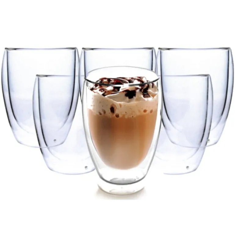 Szklanki termiczne do kawy 250 ml Malachit latte zestaw z łyżeczkami 6 sztuk