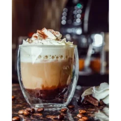 Szklanki termiczne do kawy 250 ml Malachit latte zestaw z łyżeczkami 6 sztuk