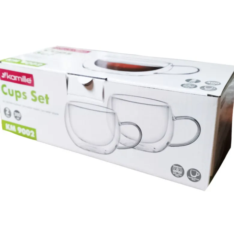 Szklanki termiczne niskie 300 ml latte Kamille KM 9002 komplet 2 szt szklanek
