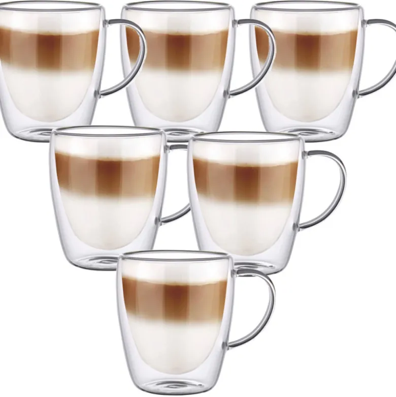 Szklanki termiczne z białym uchem zestaw 6 sztuk Renza 300 ml do kawy latte herbaty MGHOME