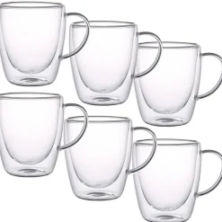 Szklanki termiczne z białym uchem zestaw 6 sztuk Renza 300 ml do kawy latte herbaty MGHOME
