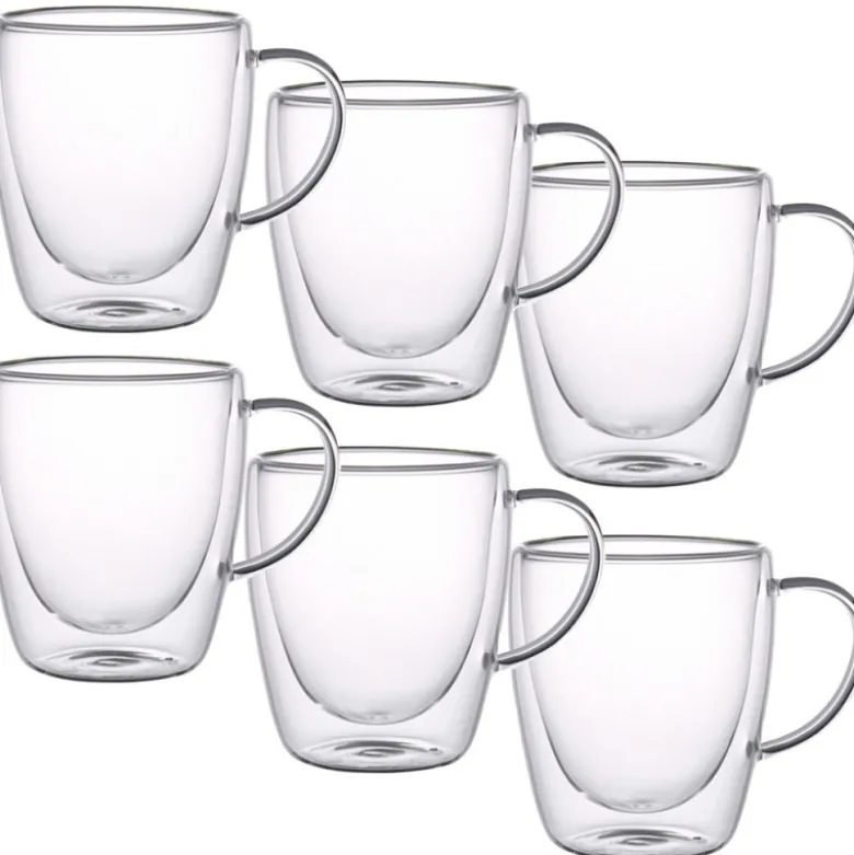 Szklanki termiczne z białym uchem zestaw 6 sztuk Renza 300 ml do kawy latte herbaty MGHOME