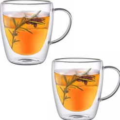 Szklanki termiczne z białym uchem Renza 300 ml do kawy latte komplet 2 szt MGHOME