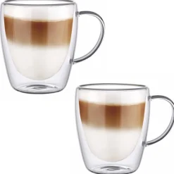 Szklanki termiczne z białym uchem Renza 300 ml do kawy latte komplet 2 szt MGHOME