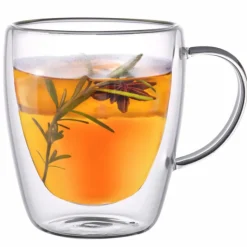 Szklanki termiczne z białym uchem Renza 300 ml do kawy latte komplet 2 szt MGHOME