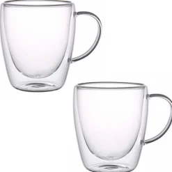 Szklanki termiczne z białym uchem Dolce 300 ml do kawy latte komplet 2 szt MGHOME