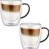 Szklanki termiczne z czarnym uchem Renza 300 ml do kawy latte komplet 2 szt MGHOME