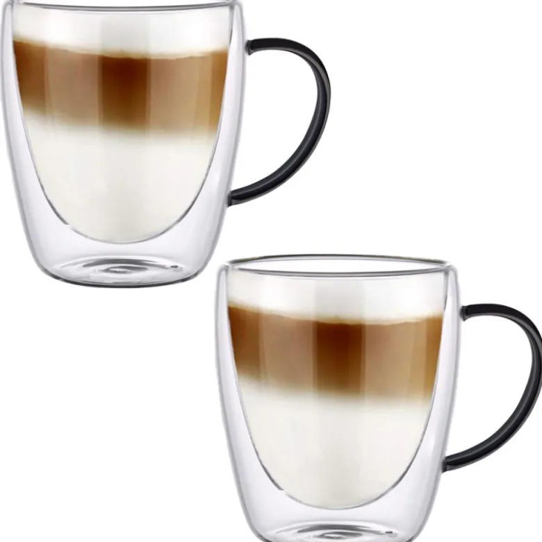 Szklanki termiczne z czarnym uchem Renza 300 ml do kawy latte komplet 2 szt MGHOME