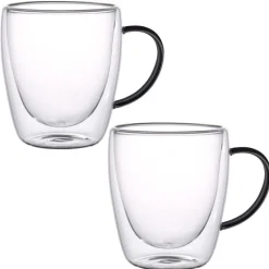 Szklanki termiczne z czarnym uchem Renza 300 ml do kawy latte komplet 2 szt MGHOME