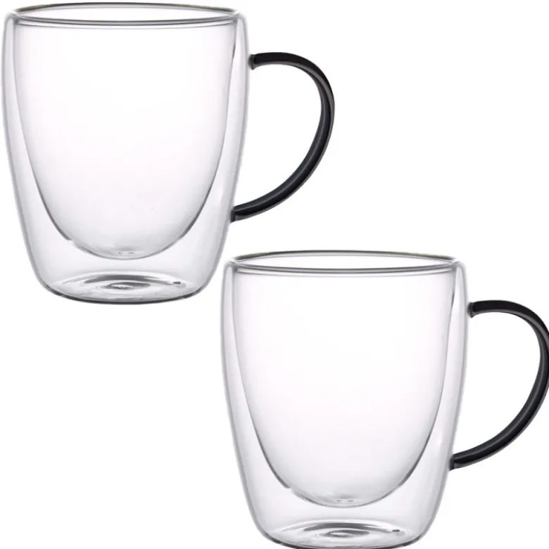 Szklanki termiczne z czarnym uchem Renza 300 ml do kawy latte komplet 2 szt MGHOME