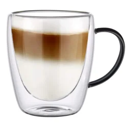 Szklanki termiczne z czarnym uchem Renza 300 ml do kawy latte komplet 2 szt MGHOME
