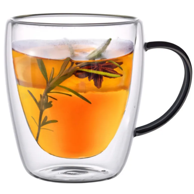 Szklanki termiczne z czarnym uchem Renza 300 ml do kawy latte komplet 2 szt MGHOME