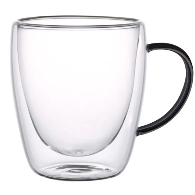 Szklanki termiczne z czarnym uchem Renza 300 ml do kawy latte komplet 2 szt MGHOME