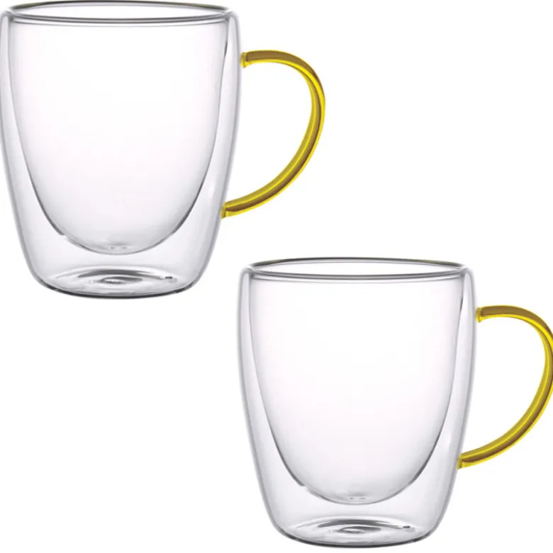 Szklanki termiczne ze złotym uchem Renza 300 ml do kawy latte komplet 2 szt MGHOME