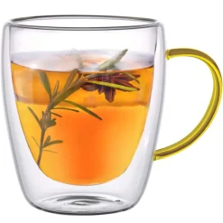 Szklanki termiczne ze złotym uchem Renza 300 ml do kawy latte komplet 2 szt MGHOME