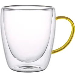 Szklanki termiczne ze złotym uchem Renza 300 ml do kawy latte komplet 2 szt MGHOME