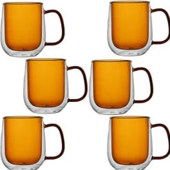 Szklanki termiczne z pomarańczowym wnętrzem 300 ml komplet 6 szt MGHOME