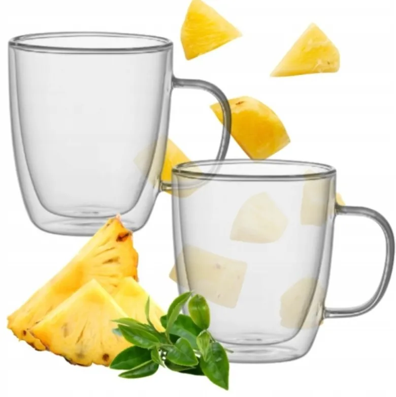 Szklanki termiczne z uchem do kawy latte 350 ml podwójne ścianki komplet 2 szt MG Home Renza