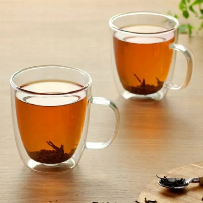Szklanki termiczne z uchem do kawy latte 350 ml podwójne ścianki komplet 2 szt MG Home Renza