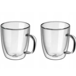 Szklanki termiczne z uchem do kawy latte 350 ml podwójne ścianki komplet 2 szt MG Home Renza