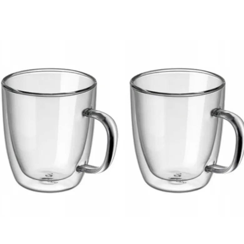 Szklanki termiczne z uchem do kawy latte 350 ml podwójne ścianki komplet 2 szt MG Home Renza