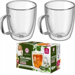 Szklanki termiczne z uchem do kawy latte 350 ml podwójne ścianki komplet 2 szt MG Home Renza