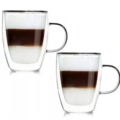 Szklanki termiczne z uchem do kawy latte 350 ml podwójne ścianki komplet 2 szt MG Home Renza