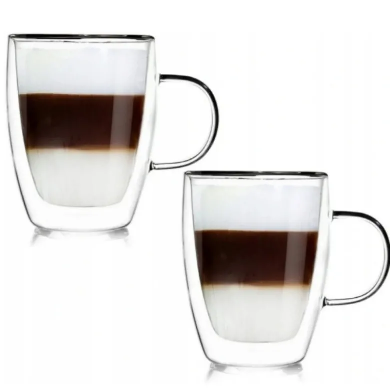 Szklanki termiczne z uchem do kawy latte 350 ml podwójne ścianki komplet 2 szt MG Home Renza
