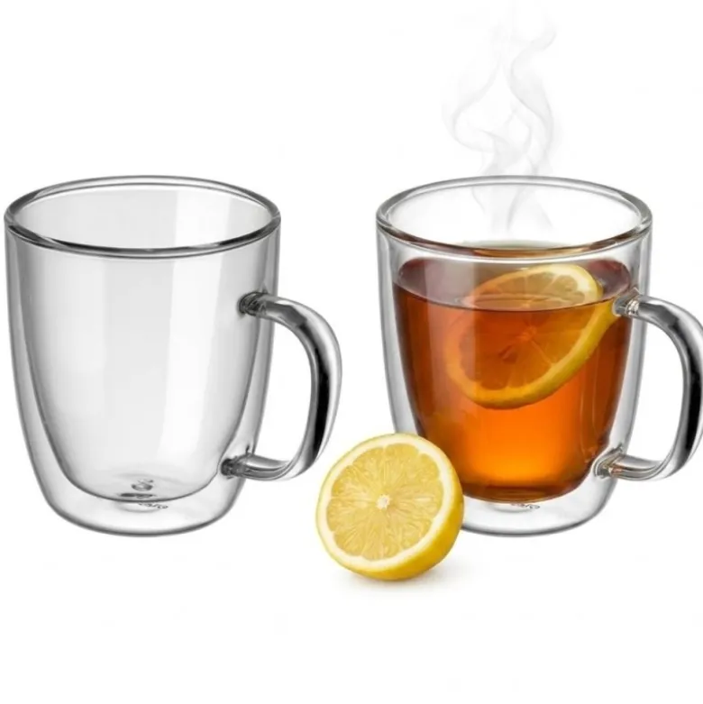 Szklanki termiczne z uchem do kawy latte 350 ml podwójne ścianki komplet 2 szt MG Home Renza