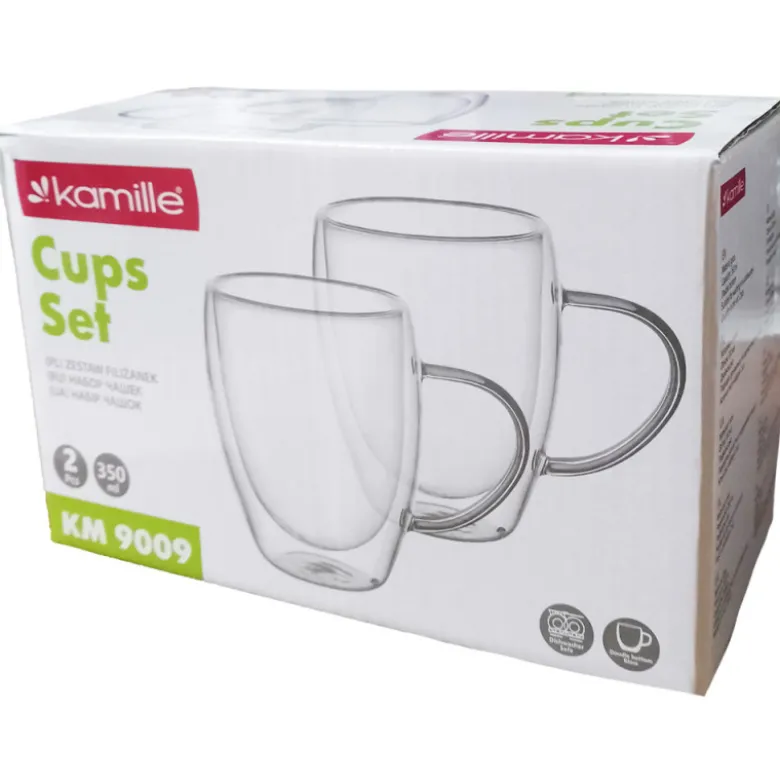Szklanki termiczne z uchem 350 ml do kawy latte komplet 2 szt Kamille 9009