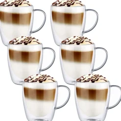 Szklanki termiczne z uchem Renza 300 ml do kawy latte komplet 6 szt MGHOME