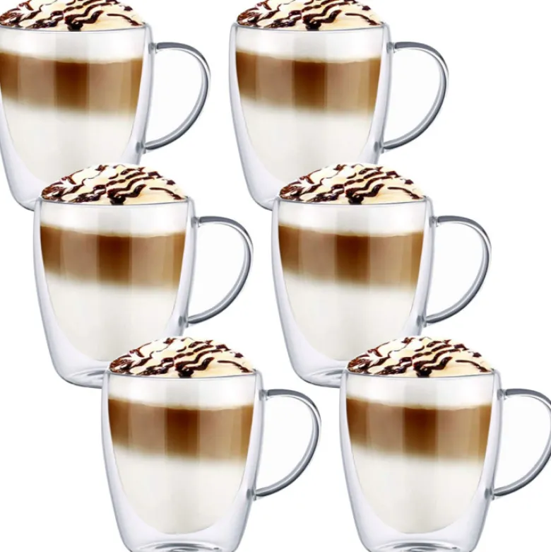 Szklanki termiczne z uchem Renza 300 ml do kawy latte komplet 6 szt MGHOME